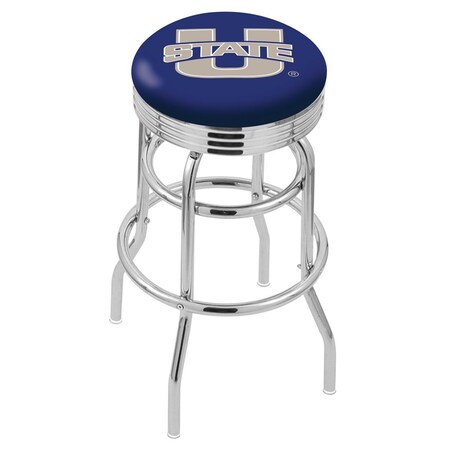 Holland Bar Stool Co 30" Chrome 2-Ring Utah State Swivel Bar Stool, Accent Ring L7C3C30UtahSt