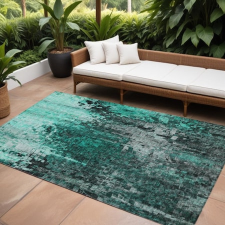 Homeroots 8' X 10' Teal Blue Aqua And Gray Abstract Washable Indoor Outdoor Area Rug 577250