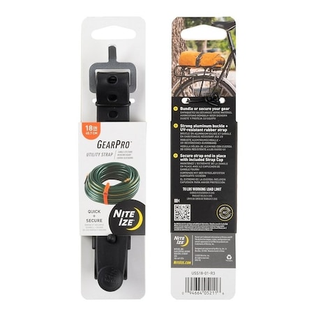 Nite Ize GearPro Utility Strap, 092 in W, 18 in L, 70 lb Working Load, AluminumRubber, Black USS18-01-R3