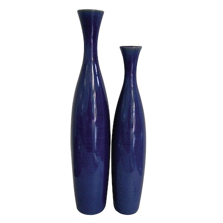 Homeroots Set of Two Cobalt Cylinder Ceramic Table Vase, 2PK 384165