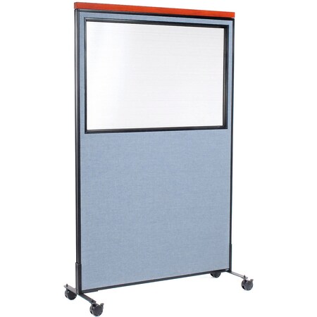 Global Industrial Interion Mobile Deluxe Office Partition Panel with Partial Window, 48-1/4"W x 76-1/2"H, Blue 694996MBL