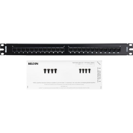 Belden 24-PORT PANEL LOADED 110 8W8P, T568A/B CAT5E PS5E HD, BLACK 1U AX103258