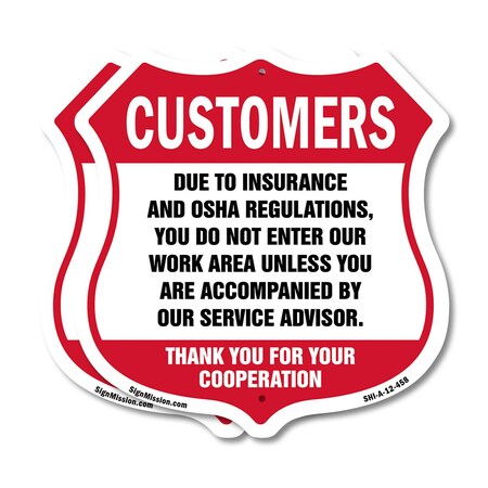 Signmission Restricted Area Shield Sign Customers Du, 12 inch X 12 inch, Aluminum Metal Sign, 2PK SHI-A-2PACK-12-458