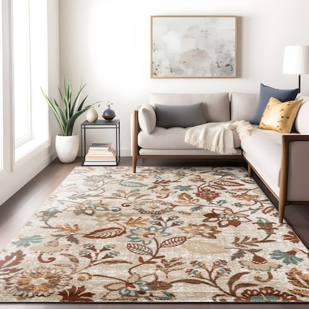 World Rug Gallery Vine Floral Area Rug 7 ft 10 in x 10 ft Beige WR145BEIGE8X10