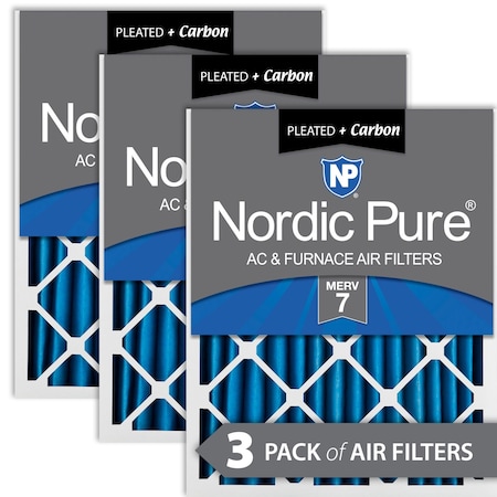 Nordic Pure 24x30x2 Plus Carbon Pleated Air Filter, High Capacity, MERV 7, 3 PK 24x30x2M7+C-3