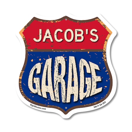 Signmission Jacob's Garage, 18 Inch X 18 Inch, Plastic Sign SHI-P-18-383-JACOB