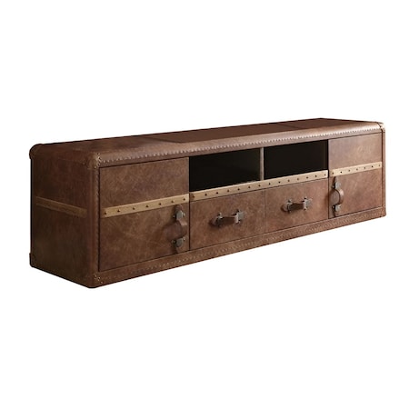 Homeroots 80in Brown Leather Enclosed and Open Storage TV Stand 374226