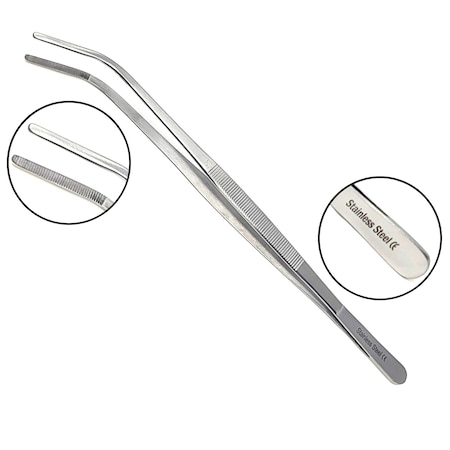 A2Z Scilab Culinary Tweezers, Blunt Serrated Jaws, 12 Inch Curved, Stainless Steel Tongs A2Z-ZR1037