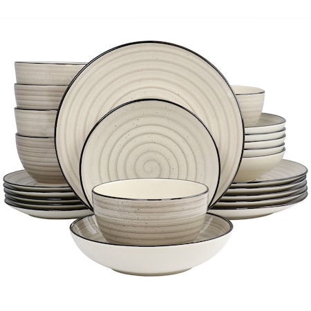 Elama Gia 24 Piece Round Stoneware Dinnerware Set in Cream EL-GIA24C