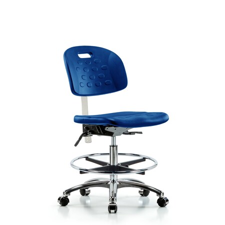 Blue Ridge Ergonomics Poly Clean Room Chair, Med Bench, Tilt, Foot Ring, Casters, Blue BR-CLR-HPMBCH-CR-T1-A0-CF-CC-BLU