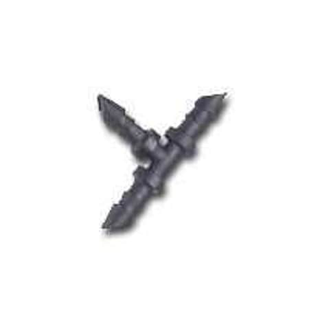 Raindrip Tubing Tee, 1/4 x 1/4 x 1/2 in Connection, Barb x Barb x Hose, Black R307CT