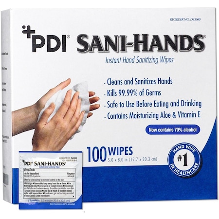 Pdi Antimicrobial Hand Sanitizing Wipes, 5 x 8", 100 Wipes D43600