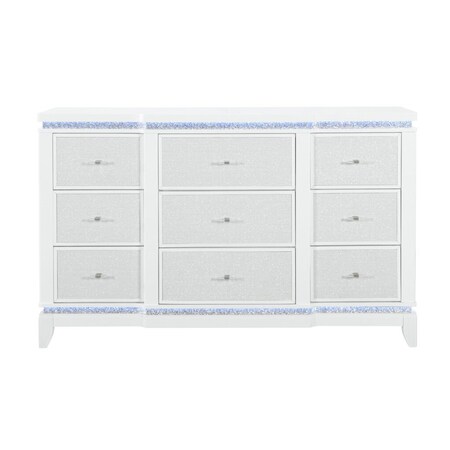 Homeroots 62" White Wood Lighted Nine Drawer Triple Dresser 633700
