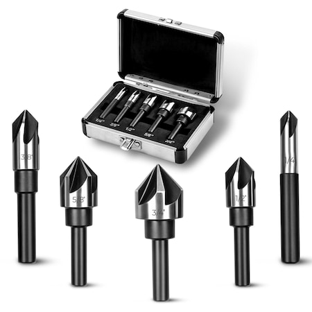Av Steel Countersink Drill Bit Set, 5 Flute Pcs for Wood, Plywood, Plastic, Mild Steel w/ Aluminum Case AV - 500105