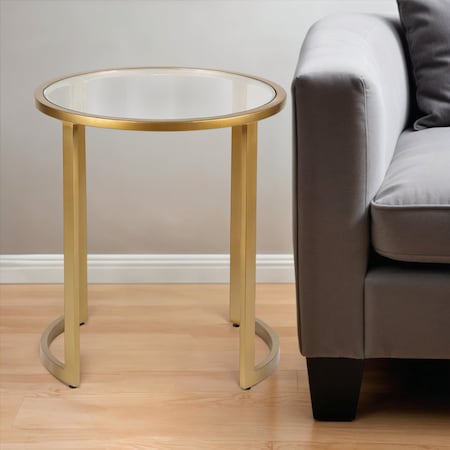 Homeroots 22" Brass And Clear Glass And Steel Round End Table 543844