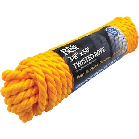 Do It Best 3/8'' x 50 Ft. Yellow Twisted Polypropylene Packaged Rope 737275