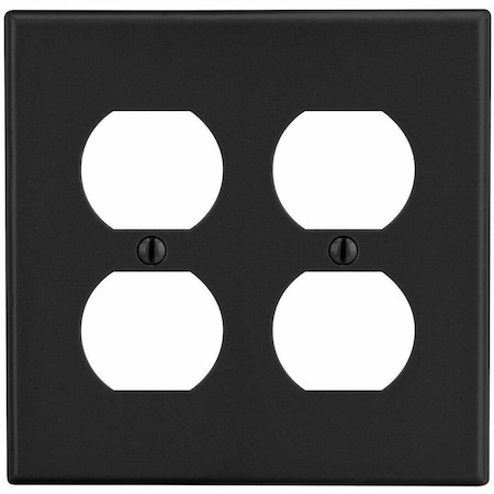Hubbell Wiring Device-Kellems Duplex Receptacle Wall Plate, Number of Gangs: 2 Plastic, Satin Finish, Black P82BK
