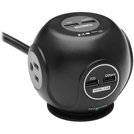 Eaton Tripp Lite Series Safe-IT 3-Outlet Spherical Surge Protector, 5-15R Outlets, 4 USB Charging TLP38UAM
