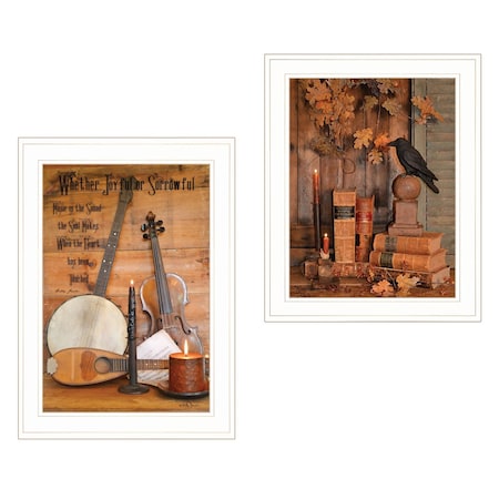 Homeroots Set Of Two Music or Nevermore 1 White Framed Print Wall Art, 2PK 406209