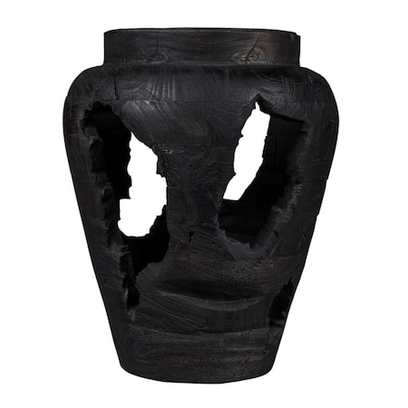Homeroots 18" Black Solid Wood Modern Abstract Table Vase With Sculptural Details 659066