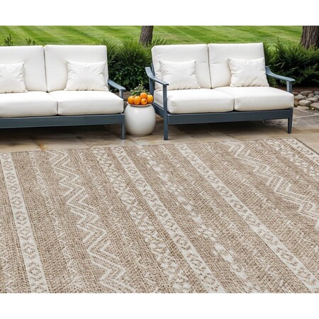 Homeroots 10' X 14' Brown And Beige Southwestern Washable Indoor Outdoor Area Rug 587517