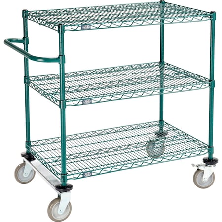 Global Industrial Nexel, 3 Shelf, Push Cart, Poly-Green, 36"W x 24"D x 40"H, Poly Casters, 2 Rigid, 2 Brake B3055352