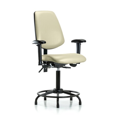 Blue Ridge Ergonomics Medium Bench Chair Adjustable Arms, 22" to 29" Height, Vinyl, Adobe White BR-VMBCH-MB-RT-T1-A1-RG-8501