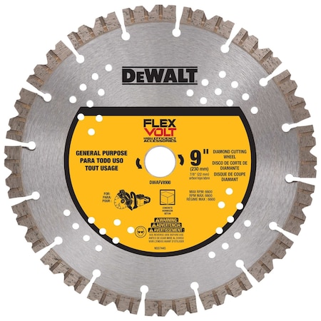 Dewalt FLEXVOLT Diamond Cutting Wheel, 9" Concrete Cutoff Saw Blade DWAFV8900