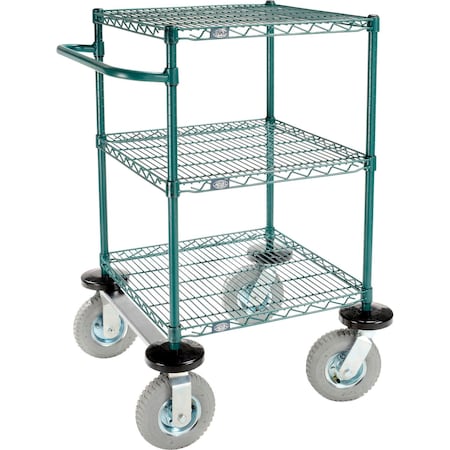 Global Industrial Nexel, 3 Shelf, Push Cart, Poly-Green, 24"W x 24"D x 43"H, Pneumatic Casters, 2 Swivel, 2 Rigid B3055402