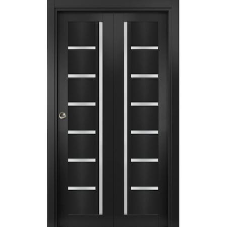 Sartodoors Sliding Closet Bi-fold Doors Black Solid Core Modern Interior QUADRO4088BF-BLK-36 x 80 (2* 18x80)