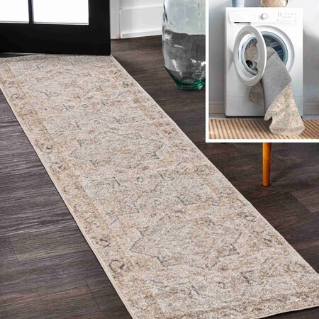 Jonathan Y Koda Vintage Native American Medallion Machine-Washable Cream/Brown 2 ft. x 8 ft. Runner Rug WSH318A-28