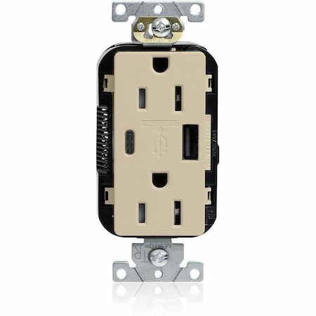 Leviton Duplex Outlet, USB A/C, Ivory, 15A, 125V M56AC-I