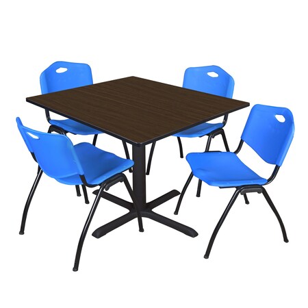 Regency Square Cain Breakroom Table W/ 4 M Stack Chairs, 48 in W, 48 in L, Neo Walnut TB4848NW47BE