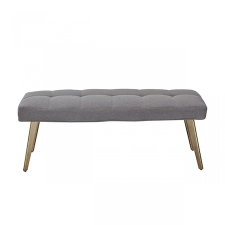 Homeroots 47in Gray and Antiqued Brass Tufted Linen Blend Upholstered Dining Bench 473174
