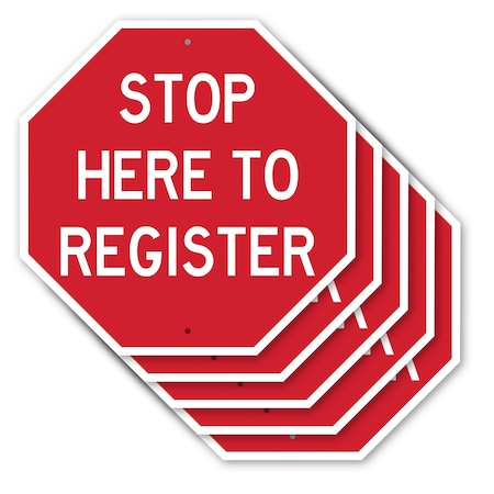 Signmission Stop Here to Register, 10 inch X 10 inch, Aluminum Metal Signs, 5PK OC-A-5Pack-10-336