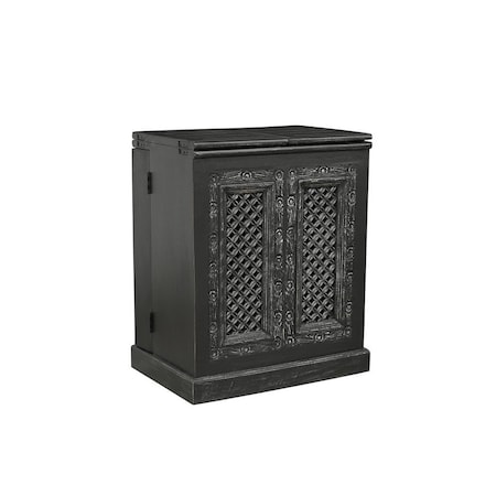 Homeroots 28in Black Solid Wood Carved Floral Bar Cabinet With Two Doors And One Drawer 727846