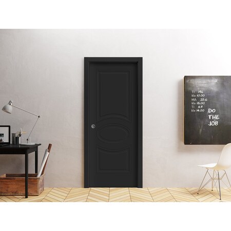 Vdomdoors Sliding Pocket Door 36 x 84 inches / Mela 7001 Painted Black / Kit Rail Hardware / MDF Interior Bed MELA7001PD-TCF-3684