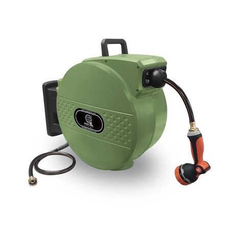 Queue Solutions Retractable Garden Hose Reel 100 ft, Green GHR-1/2-GN-100