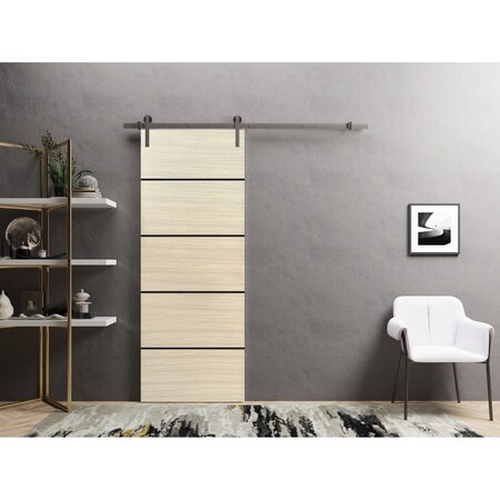 Sartodoors Sliding Barn Door with 6.6ft Hardware, Planum 0015 Natural Veneer and Aluminum Strips, Rail Hangers PLANUM0015BD-S-SHP-36