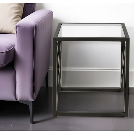Homeroots 22" Black And Clear Glass And Steel Square End Table 543838