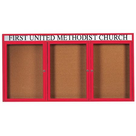 Aarco Enclosed Natural Pebble Grain Cork Bulletin Board w/ Header Red Powder Coated Al Frame, 48''Hx96''W DCC4896-3RHR