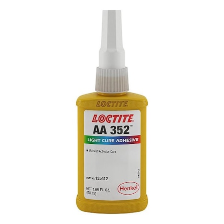 Loctite UV Curable Adhesive, AA 352 Series, Translucent Amber, 1.69 oz., Bottle, Not Applicable Mix Ratio 135412