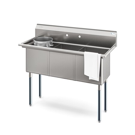 Koolmore 51 in. Three Compartment Commercial Sink, Bowl Size 15x15x14, 16 Gauge Stainless-Steel KM-SC151514-N316
