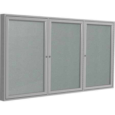 Ghent Enclosed Bulletin Board, Outdoor, 3 Door, 96"W x 48"H, Silver Vinyl/Silver Frame PA34896VX-193