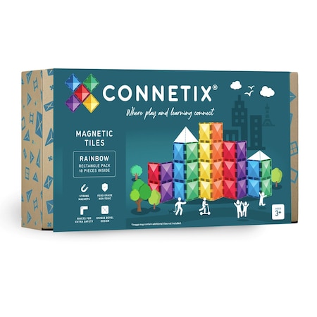 Connetix Magnetic Tiles Rainbow Rectangle Pack, 18-Piece Set CT-R-00018-RE