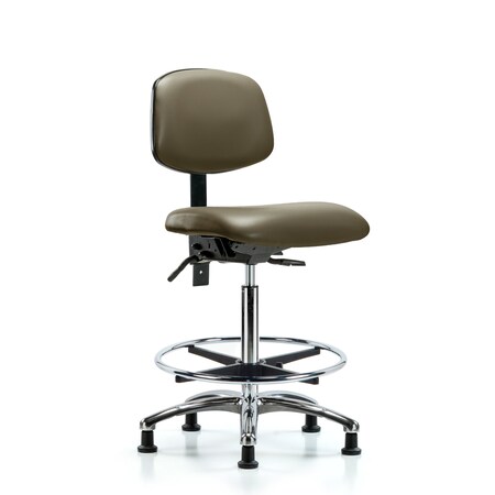 Blue Ridge Ergonomics Vinyl Chair Chrome, High Bench, Tilt, Foot Ring, Casters, Taupe BR-VHBCH-CR-T1-A0-CF-RG-8809