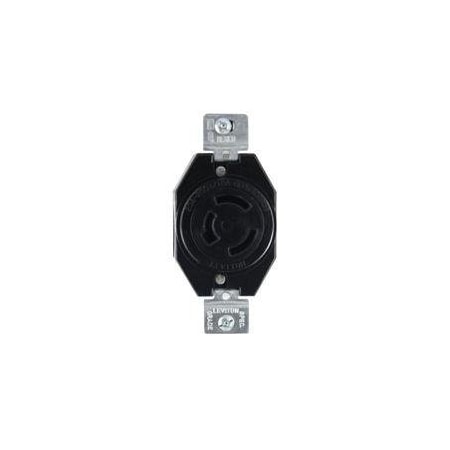 Leviton Flanged Locking Receptacle, Non-NEMA, 20 A, 125/250V AC, Single Phase, 3 Pole, Flush Mount, Black 7310-BG
