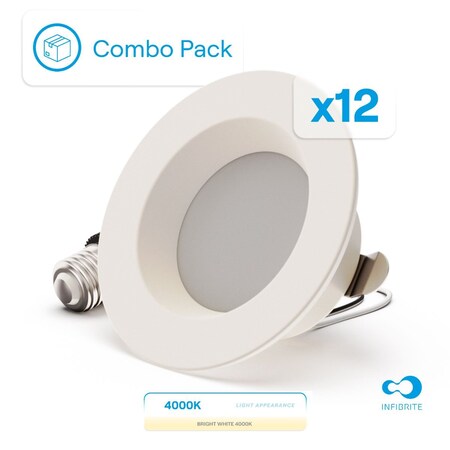 Infibrite 4 In. Retrofit 4000K Cool White LED Recessed Light 9W 750LM, Dimmable, Wet Rated, 12PK IB-005-4-9W-WH-12PK