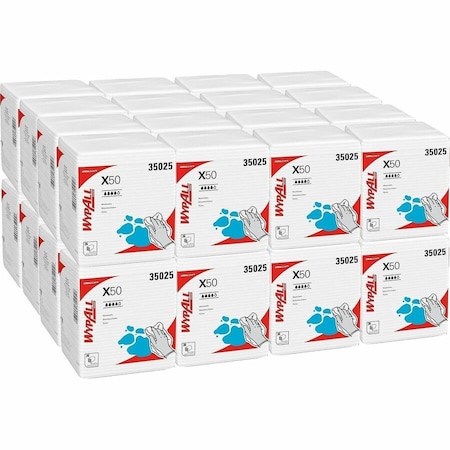 Wypall WypAll General Clean X50 Cleaning Cloths (35025), Strong for Extended Use, Quarterfold, White, PK32 35025