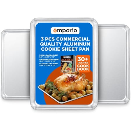 Emporio Kitchen Baking Pan Set, Small, Medium, and Large Aluminum Cookie Sheet Pan, 9x13, 10.5x15, 13x18 EMPKSST133X